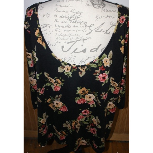Marci Floral Blouse Women's Plus Sz 3X LS Black Pink Comfy Relaxed Fit GUC - Picture 4 of 6